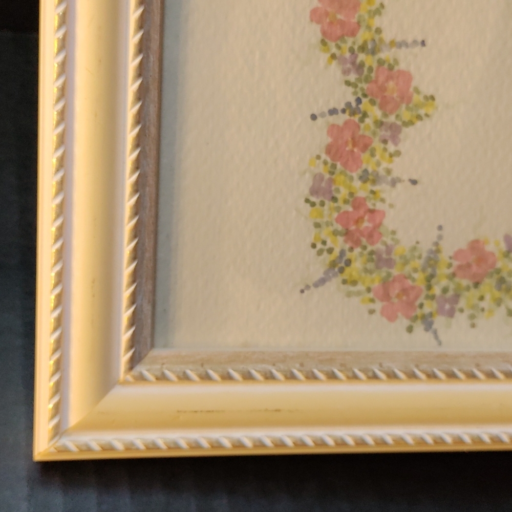 Vintage Framed signed floral watercolor heart - Picture 8 of 16